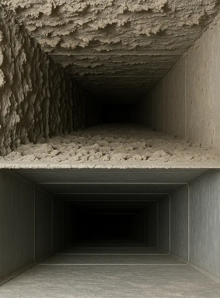 Before and after air duct cleaning in El Lago Texas home